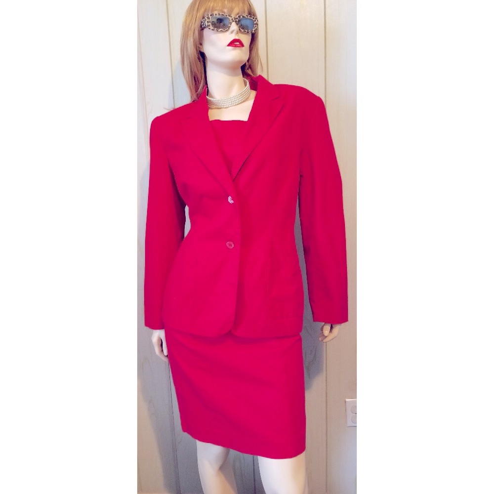 Vintage 90s Retro Red Pinup Pencil Dress & Blazer Jacket 2-Piece Outfit NWOT